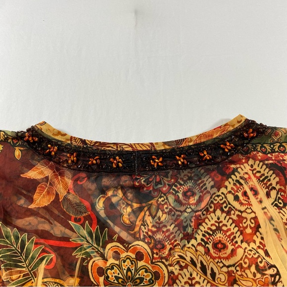 Chico’s Blouse Woman’s 3X Butterfly Style Sleeves Fun Print Earth tone color Top - Picture 2 of 11